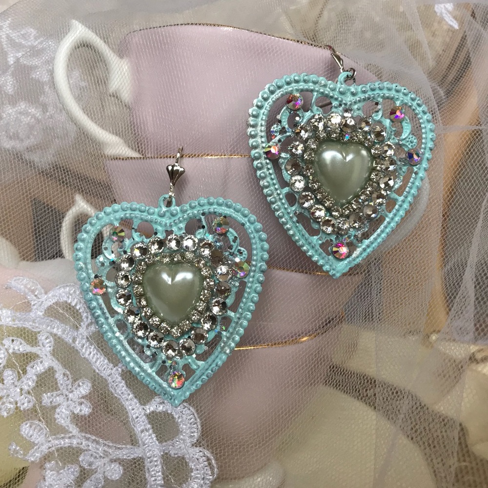 Blue heart earrings